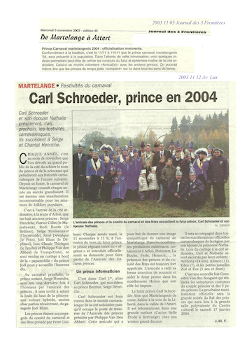 Carnaval de Martelange, Revue de presse de Carl 1er