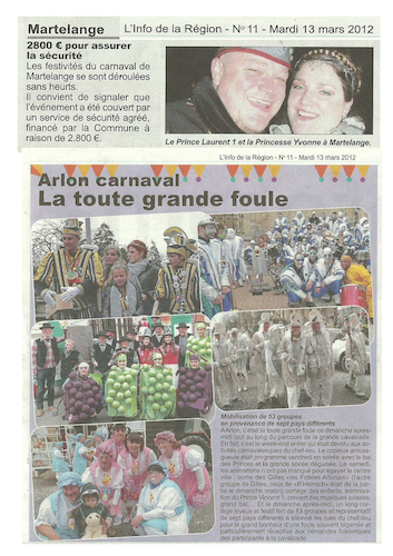 Carnaval de Martelange, Revue de presse de Laurent 1er