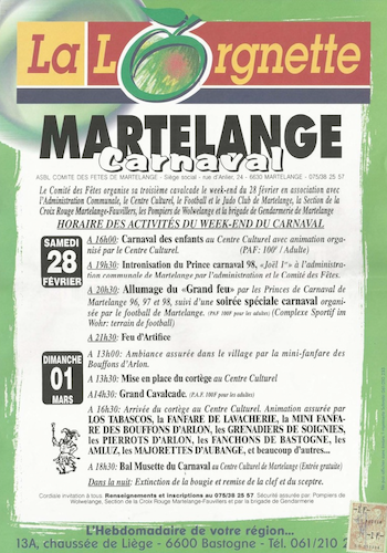 Affiche du Carnaval de Martelange 1998
