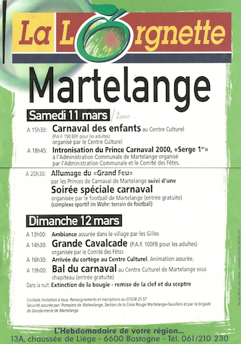 Affiche du Carnaval de Martelange 2000